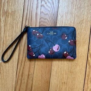 Coach Wristlet Signature Print Cherries Denim